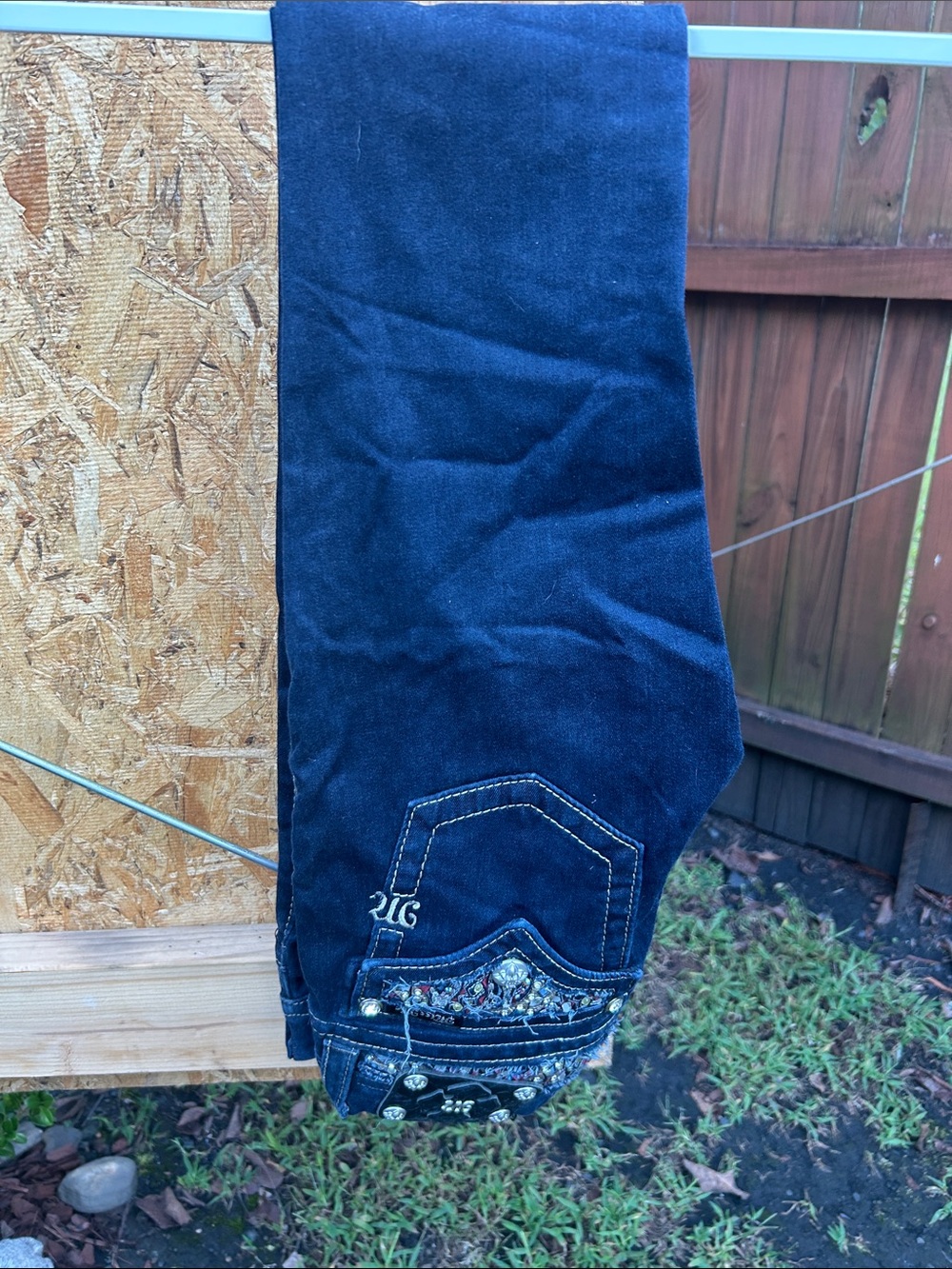 Miss Me Dark Blue Skinny Jeans with Embellished Back Pockets
